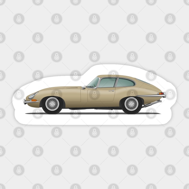 Jaguar E Type Fixed Head Coupe Golden Sand Sticker by SteveHClark